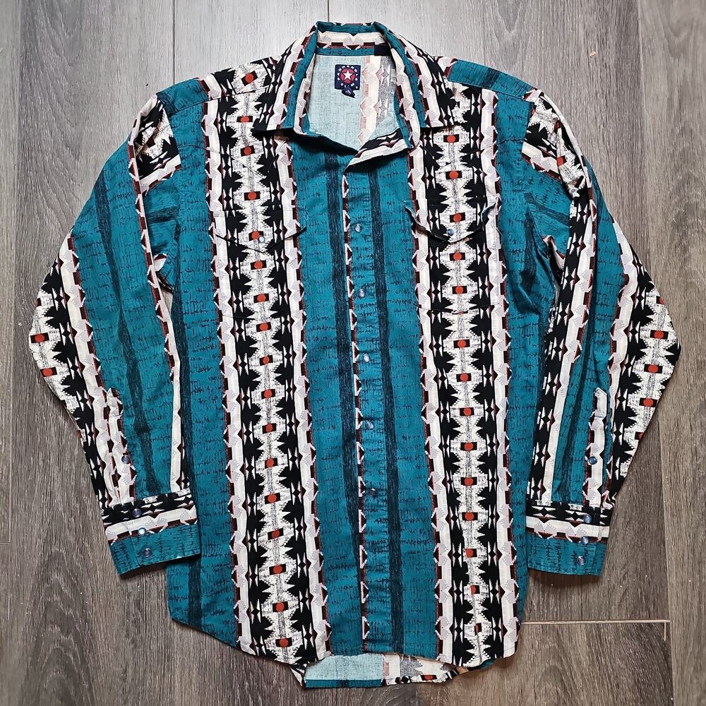 Panhandle Slim Shirt Mens Large Western Aztec Pearl Snap Southwestern Rodeo